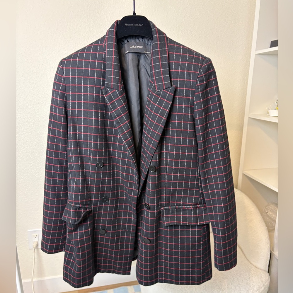 Zara Black and Red Checkered women’s Blazer